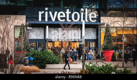 Strasbourg, France - December 28, 2017 - People walking in front of Rivetoile shopping center decorated for christmas in winter Stock Photo