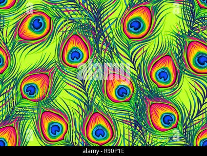 Peacock feathers seamless pattern. Stock Vector