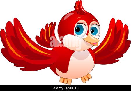 Cartoon red bird on a white background. Red bird character. Stock Vector