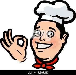 Funny chef, cook. Menu, restaurant logo or label. Cartoon vector illustration Stock Vector