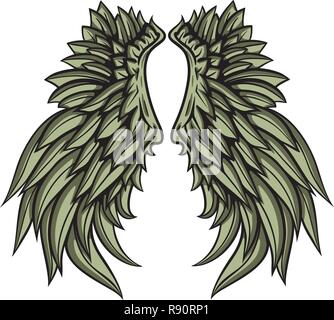 Bird hand drawn pair of wings vector illustration. Stock Vector