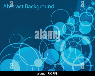 Bubble shiny circles on blue vector background. Abstract backdrop for cover presentation. Stock Vector