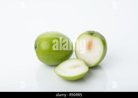 Fruit : Close up of Indian Jujube Apple Isolated on White Background Shot in Studio Stock Photo