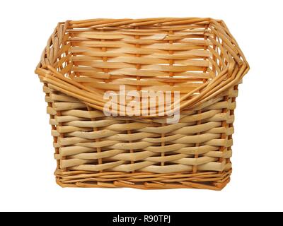 Empty wicker basket on white background Stock Photo