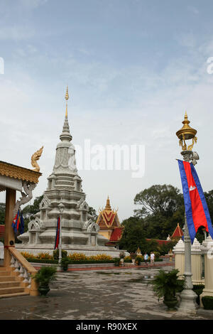 Stupa of King Suramarit and HM Queen Kossomak, Silver Pagoda complex, Phnom Penh, Cambodia Stock Photo