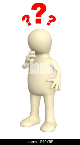 3d puppet thinking of the decision of a problem Stock Photo