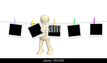 Puppet with five empty blanks of photos Stock Photo