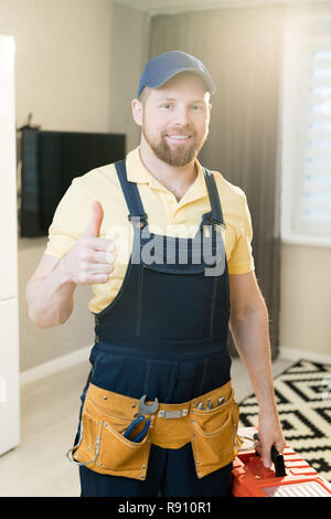 Cheerful handyman showing thumb-up Stock Photo