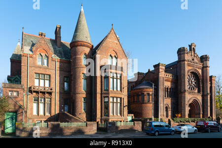 Streathlam Towers and Princes Road Synagogue, Liverpool 8, designed by W & G Audsley Architects, built around 1872. Image taken in November 2018. Stock Photo