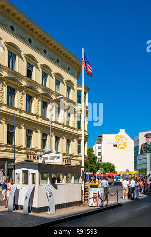 Berlin, Berlin state / Germany - 2018/07/30: Contemporary memorial of Checkpoint Charlie, known also as Checkpoint C - Berlin Wall historic crossing p Stock Photo