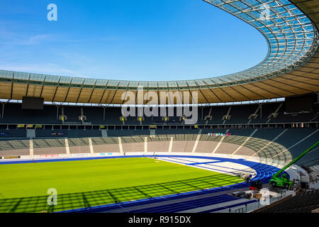 Berlin, Berlin state / Germany - 2018/07/31: Inner space of the historic Olympiastadion sports stadium originally constructed for the Summer Olympic i Stock Photo