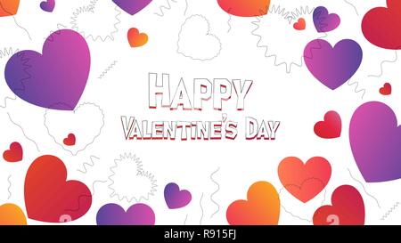 Valentine web banner in 2019 graphic trend, heart shapes and color gradients Stock Vector