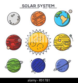 Sun and solar system planets. Stock Vector