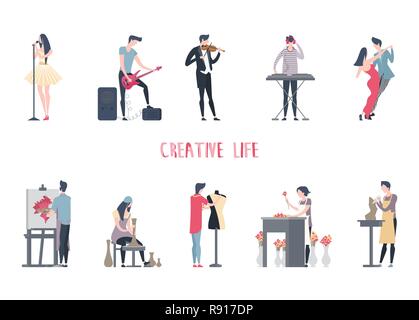 Man and woman at art job, creative work. Stock Vector