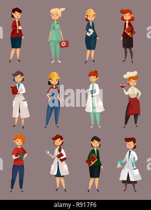 Different female or woman jobs, profession or work Stock Vector