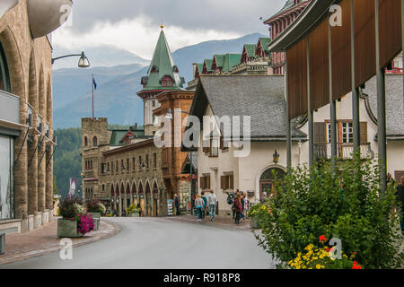 SANKT MORITZ, SWITZERLAND - 9 SPTEMBER 2016: Street in the historic center of Sankt Moritz Stock Photo