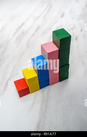 Bar graph made from wooden toy blocks a symbol of business success Stock Photo