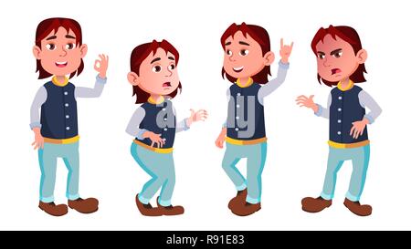 Boy Schoolboy Kid Poses Set Vector. Black. Afro American. Primary ...
