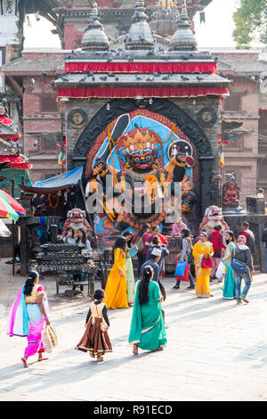 Kala Bhairab ( Shiva ) shrine. Durbar Square with it's temples is at the heart of Kathmandu, Nepal. Stock Photo