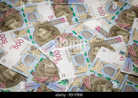 500 PLN banknotes background Stock Photo