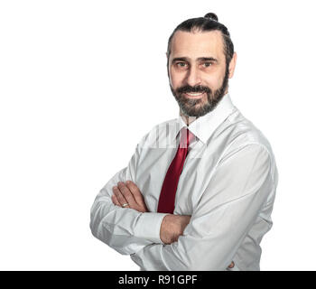 isolated smiling man crossed arms studio portrait Stock Photo