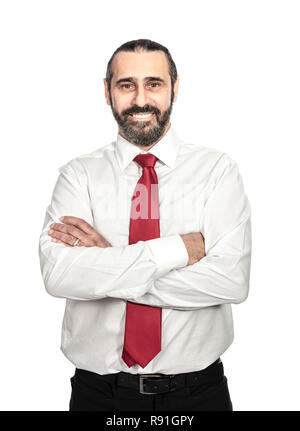isolated smiling man crossed arms studio portrait Stock Photo