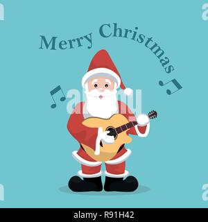 Christmas card of Santa Claus playing acoustic guitar Stock Vector