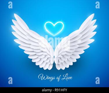 Vector 3d white realistic layered paper cut angel wings Stock Vector ...