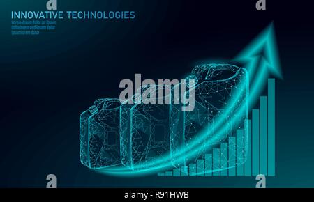Oil gas canister low poly business concept. Finance economy polygonal petrol auto engine power. Petroleum fuel industry can line connection dots blue vector illustration Stock Vector