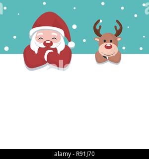 Christmas card of Santa Claus and reindeer on white poster to write Stock Vector