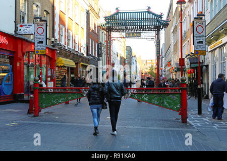 LONDON, UNITED KINGDOM - NOVEMBER 21: China Town London on NOVEMBER 21, 2013. Entrance in pedestrian area of China Town at Soho in London, United King Stock Photo