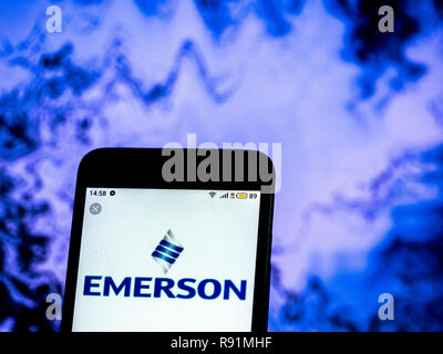 Emerson Electric Manufacturing company logo seen displayed on smart phone Stock Photo