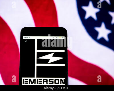 Emerson Electric Manufacturing company logo seen displayed on smart phone Stock Photo