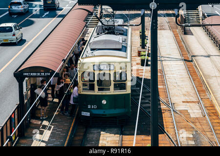 Nagasaki, Japan - May 25, 2015 : Old tram on street Stock Photo