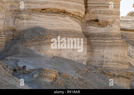 Marl stone formations. Eroded cliffs made of marl. Marl is a calcium carbonate-rich, mudstone formed from sedimentary deposits. Photographed in Israel Stock Photo