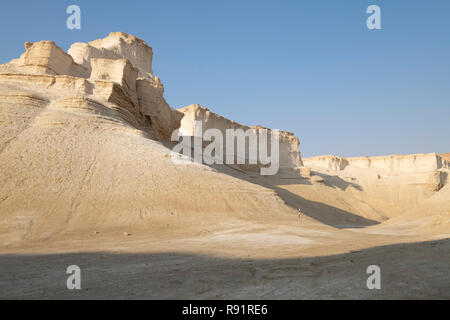 Marl stone formations. Eroded cliffs made of marl. Marl is a calcium carbonate-rich, mudstone formed from sedimentary deposits. Photographed in Israel Stock Photo