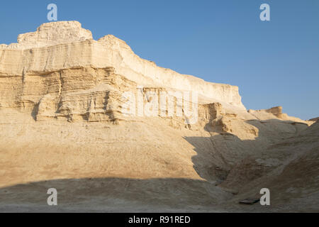 Marl stone formations. Eroded cliffs made of marl. Marl is a calcium carbonate-rich, mudstone formed from sedimentary deposits. Photographed in Israel Stock Photo