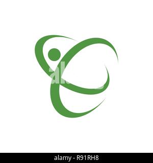 Abstract round symbol with happy human silhouette. Sport fitness medical or health care center logo design concept Stock Vector