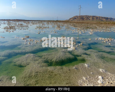 Israel, Dead Sea, salt crystalization caused by water evaporation Stock Photo