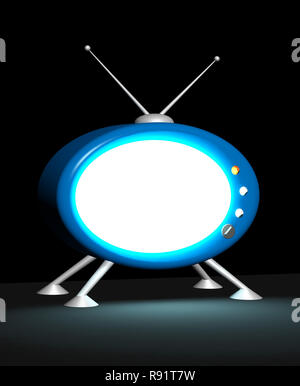 Retro TV with the luminous screen. 3d Stock Photo