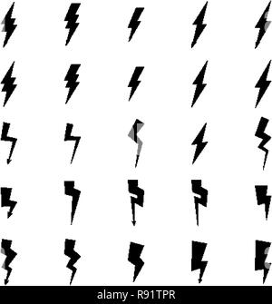 Black lightning bolt simple flat icon. storm or thunder and lightning ...
