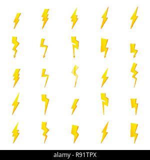 Set of flash and thunder bolt icons Stock Vector
