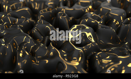 Abstract black wave surface with golden glossiness lines. 3d render Stock Photo