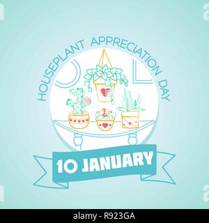 Calendar for each day on january 10. Greeting card. Holiday -  Houseplant Appreciation Day. Icon in the linear style Stock Vector