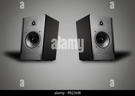 Two sound speakers on gray background Stock Photo