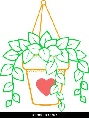 icon of a potted flower weighing on the wall. Icon in modern linear style. Stock Vector