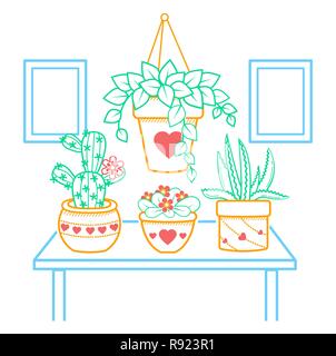 illustration of a room with flowers in a linear style. Stock Vector