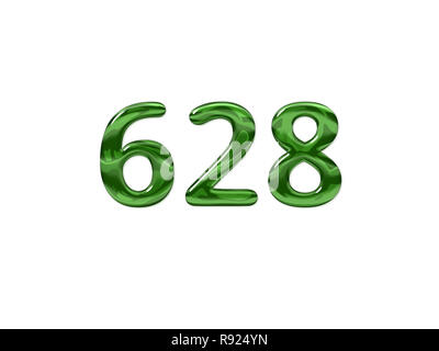 Green Number 628 isolated white background Stock Photo