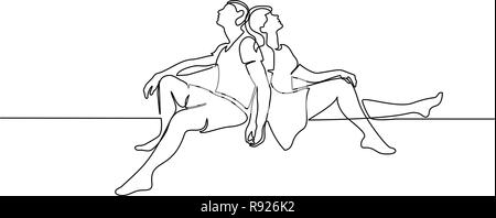 Continuous one line drawing. Loving couple woman and man sitting. Vector illustration Stock Vector