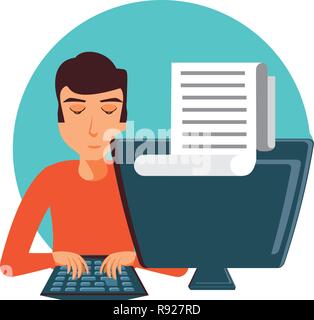 man with desktop computer and paper receipt vector illustration design Stock Vector